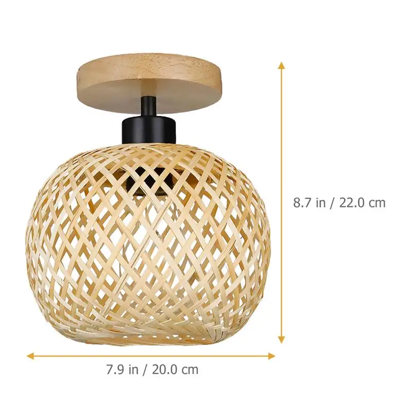 Home Bamboo Light Ceiling Fixture Bamboo Hand-Woven Light Fixture Retro Rustic Ceiling Lamp Natural Rattan E27 Chandeliers