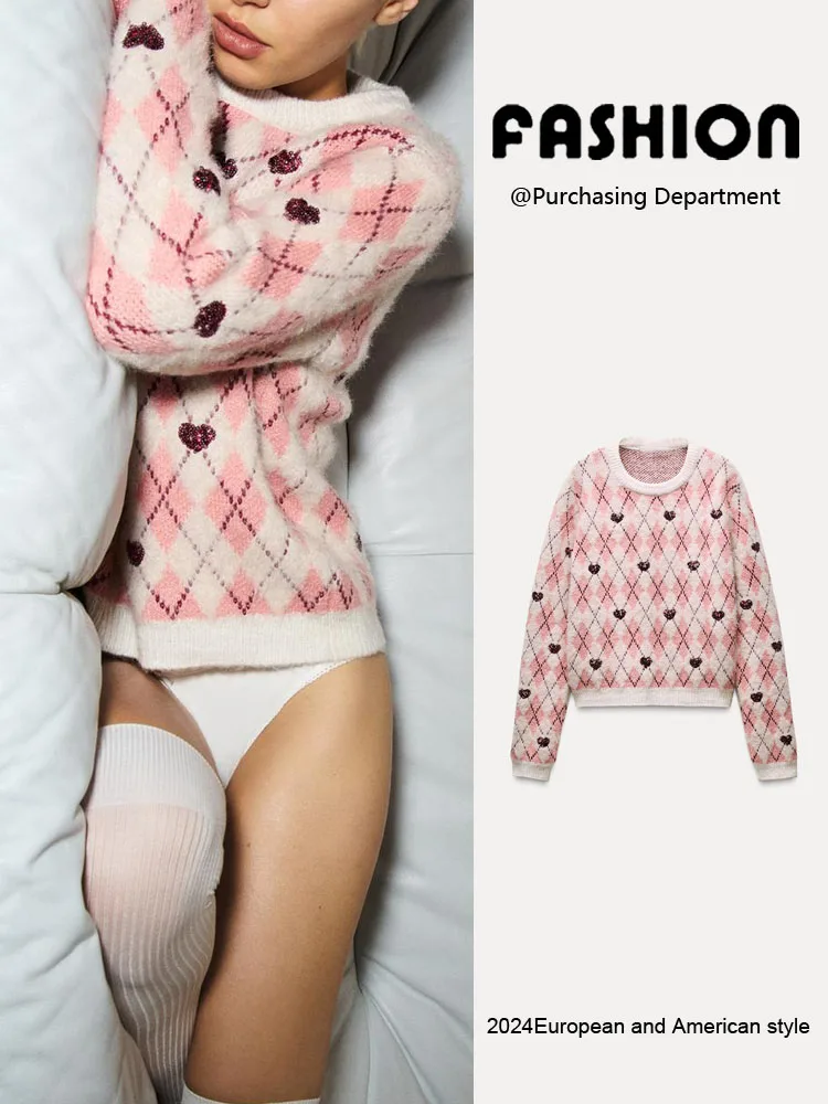 

Spring New Arrival Women's Knitted Sweater round Ne Long Sve Heart Pattern Tu Soft Commute Sle Premium Ladies Knitwear
