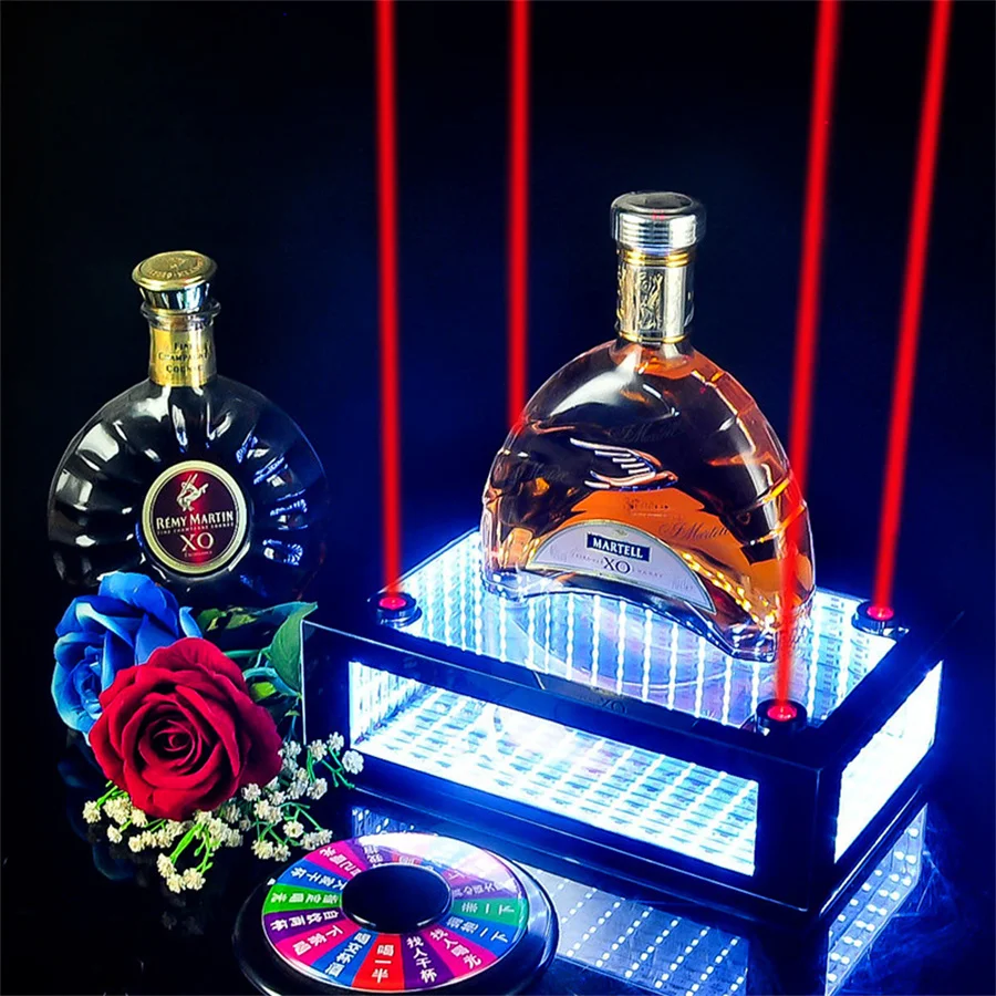 Thrisdar Laser abyss Mirror Wine Display Holder Champagne Bottle Glorifiers LED bottle Presenter With Green Blue Red Laser Light