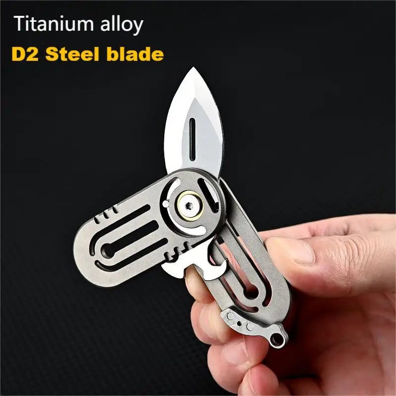 

Innovative 360° Rotating Folding Knife Titanium Alloy Multi-functional Corkscrew Knife D2 Steel Portable Camping Travel Gadge
