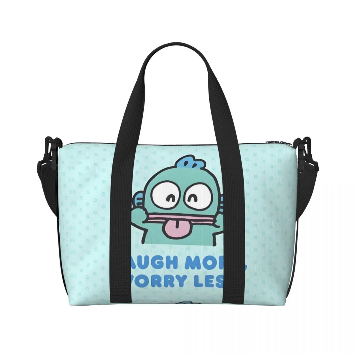 

Custom Large Hangyodon Tote Bag Women Ugly Fish Kawaii Cartoon Anime Shoulder Shopper Gym Beach Travel Bag
