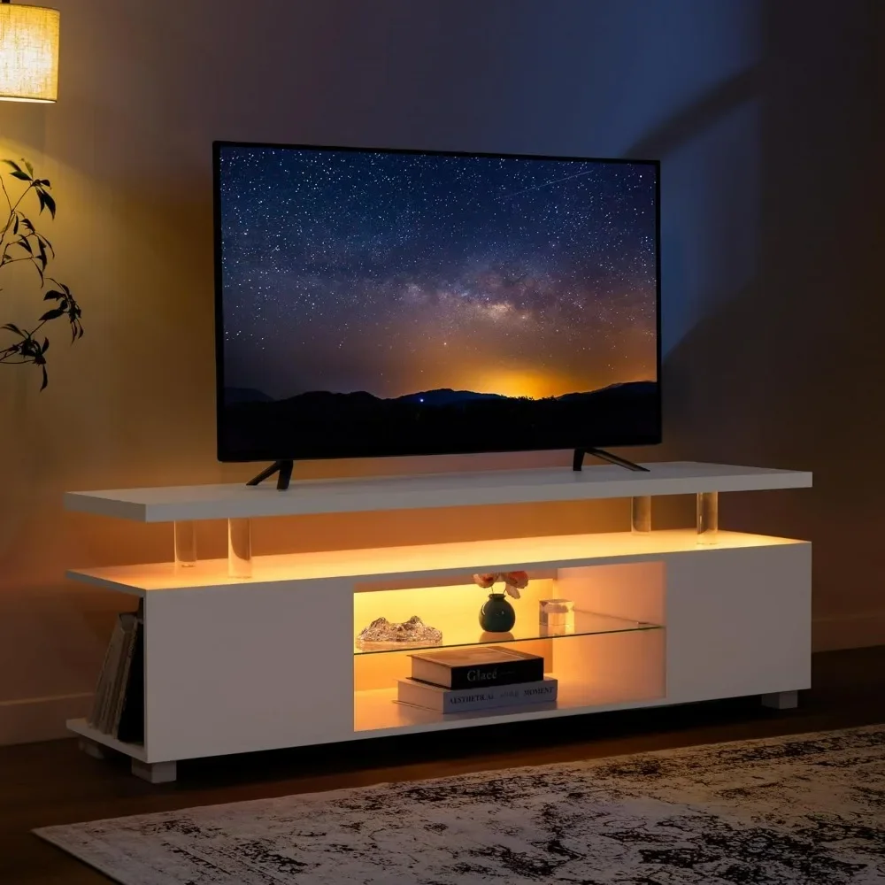 LED TV Stand White TV Stands for Living Room Modern TV Stand with Storage for 65/70/75 Inche TVs Entertainment Center