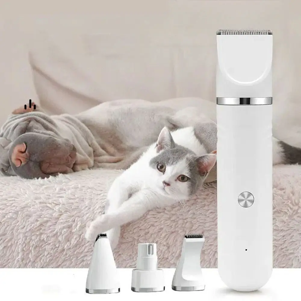 

USB Rechargeable 4 in 1 Electric Pet Hair Shaver 4 Different Blades High Power Cat Dog Hair Clipper Low-Noise