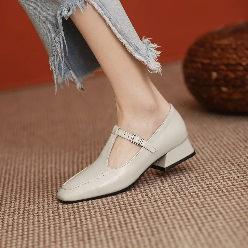 

Туфли женские на плоской подошве, Повседневные Классические, с квадратным носком, классические, на каблуке, ремешок в ретро стиле, резиновая обувь для отдыха