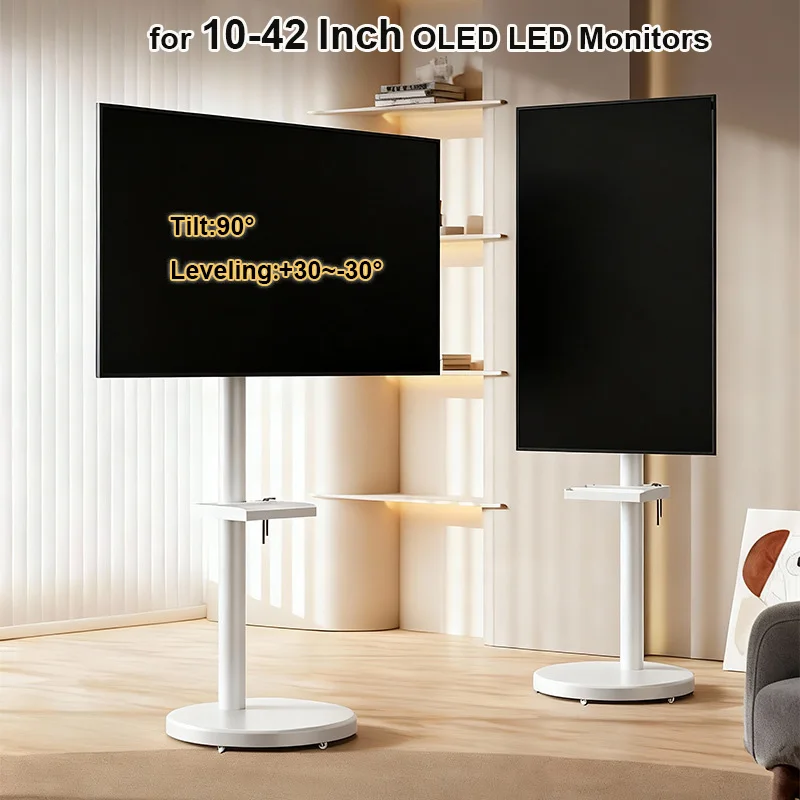 Rolling TV Stand on Wheels for 10-42 Inch Flat Curved Screen TVs Mobile TV Cart Height-Adjustable with Shelf/Tray VESA 200x200mm