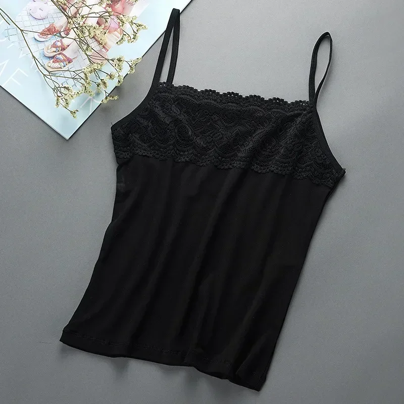 Women Camisoles Slim Fit small Top with Strap Tank Top Summer Lace Underwear Black and White Bottom Strap Vest Lace Top