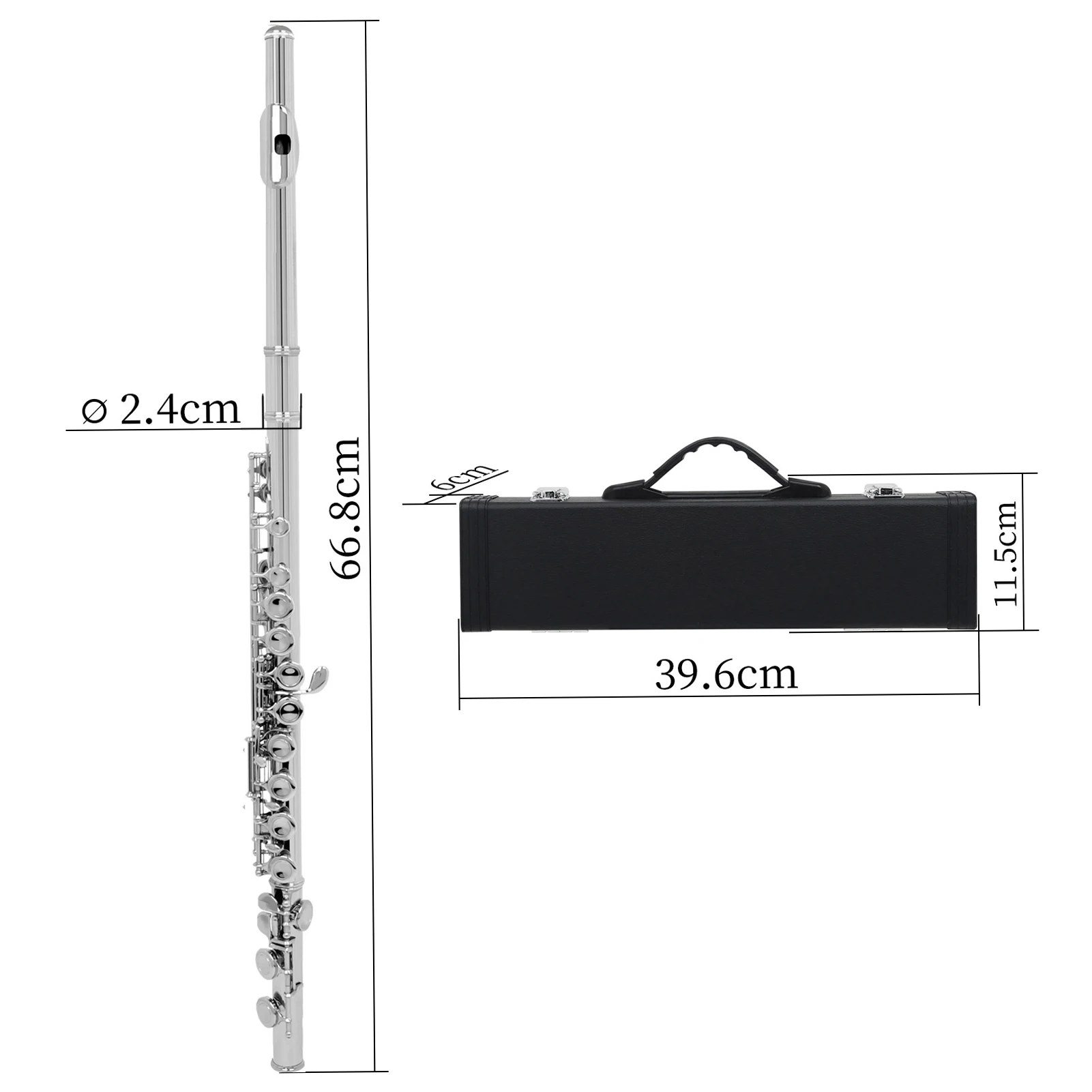 Western Concert Flute Cupronickel Nicke Plated 16 Holes C Key Woodwind Instrument with Cleaning Cloth Stick Gloves