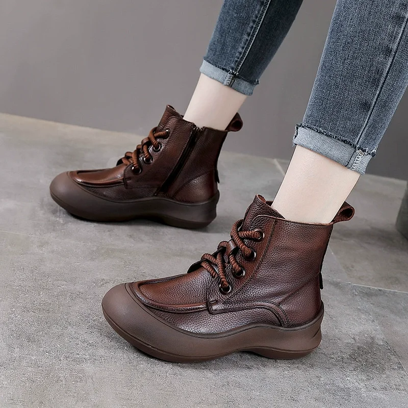 

Ботинки из натуральной кожи со шнуровкой и боковой молнией, одинарная обувь, зимние теплые зимние ботинки 2025 года, ботинки на платформе, увеличивающие рост