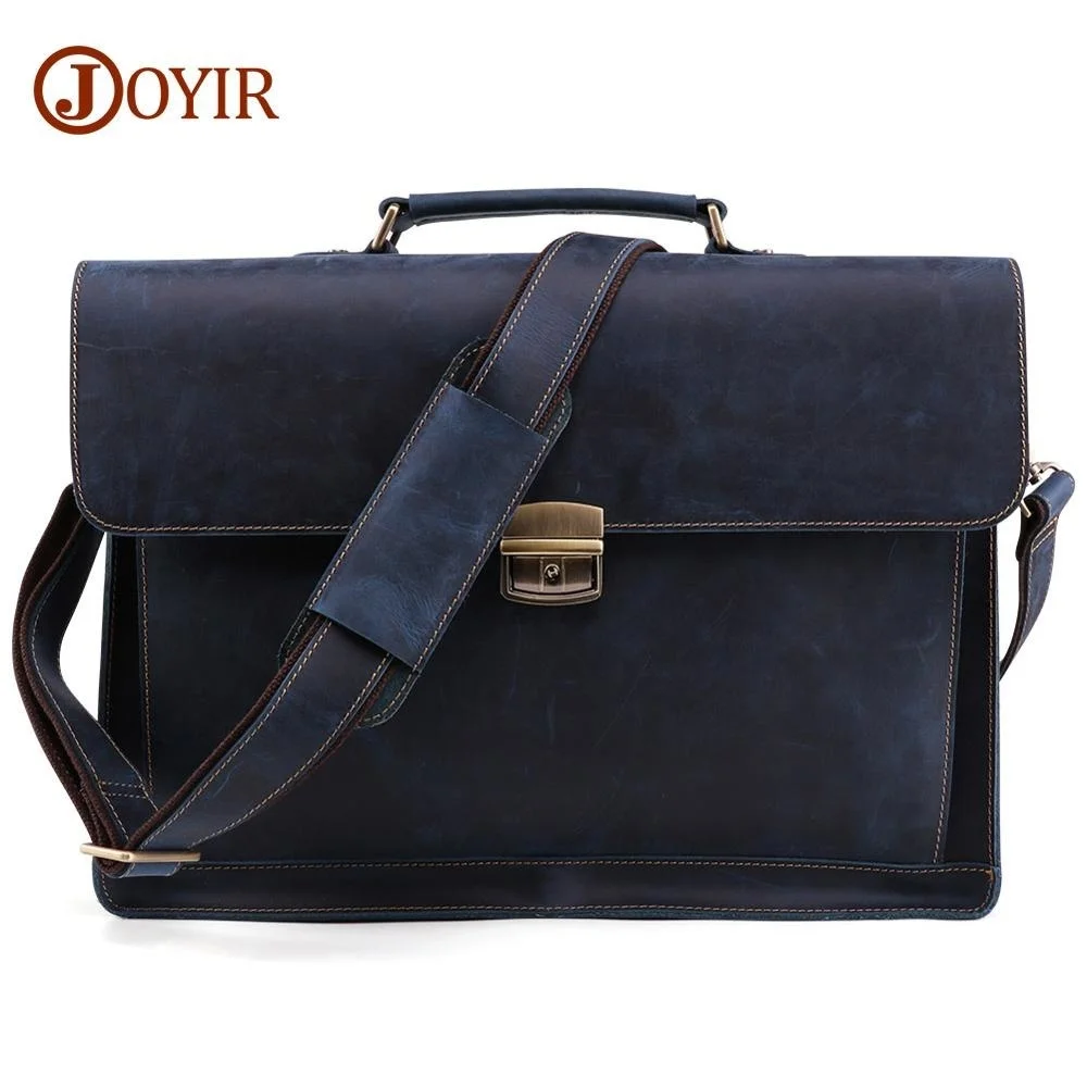 Men's Briefcase Vintage Crazy Horse Genuine Leather Bag Men Briefcases Male Shoulder Laptop Office Handbags For Man