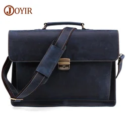 Bolsa de ombro de couro genuíno vintage para homens, maletas Crazy Horse, bolsas para laptop e escritório masculinas