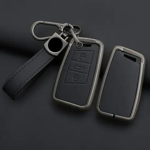 Alloy leather car key case forVW Volkswagen Passat B8 Taos Polo Tiguan for Skoda Kodiaq Fabia Karoq Octavia Seat Ateca key cover