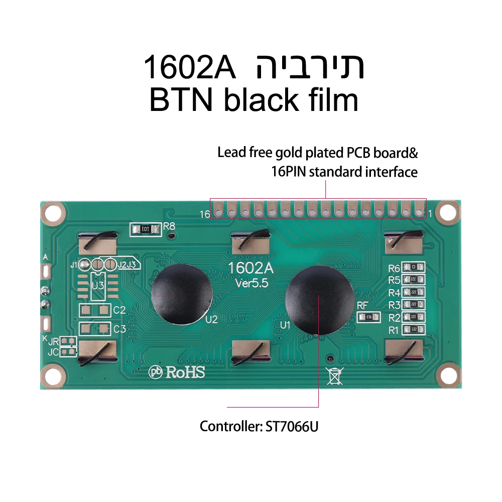 1602a Hebreeuw Karakter Lcd Module Monochroom Btn Zwarte Film Wit Karakter Controller St7066u Monochroom Lcd-Scherm