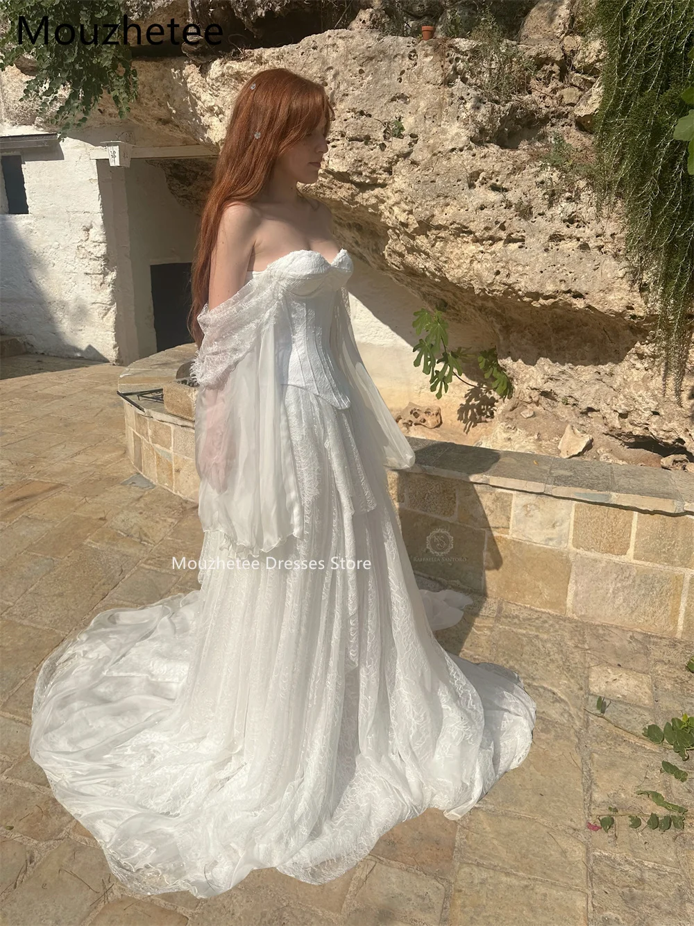 Mouzhetee A-Line Elegant Off The Shoulder Lace Wedding Dresses Simple Long Sleeve Brides Gown Custom Made 2026