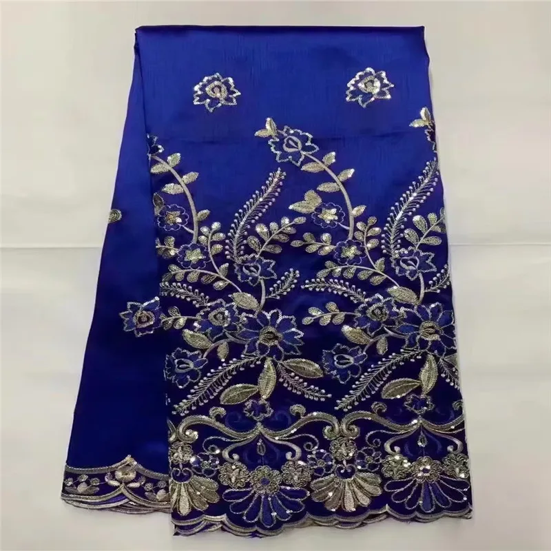 

Royal Blue Nigerian George Lace Fabric With Blouse NIgerian Embroidered Guipure Wedding Lace Material Latest Party George Lace