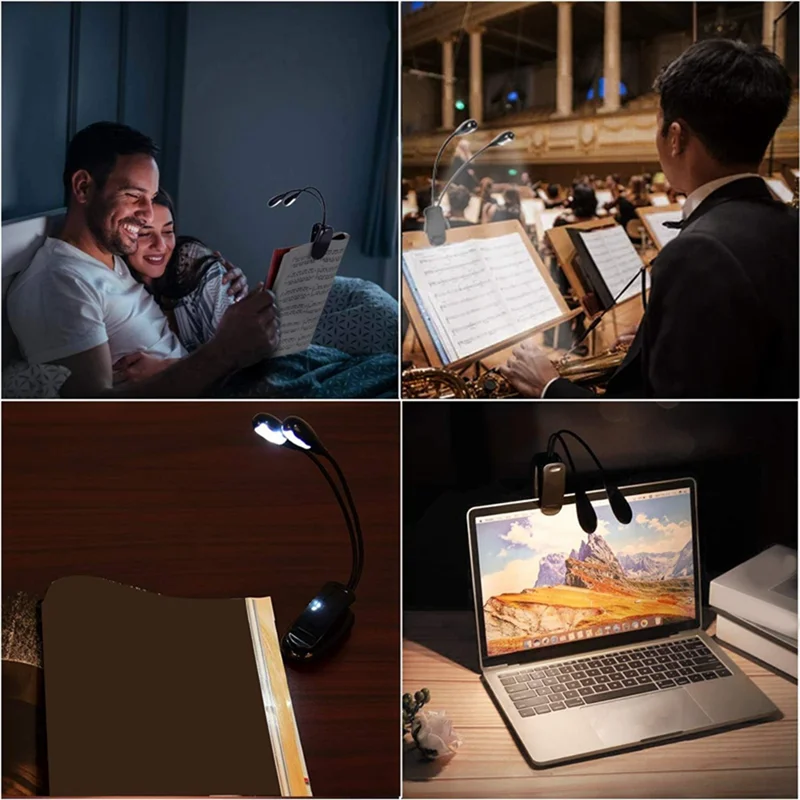 AS98-1 PCS Music Stand Light Clip On LED Book Lights Reading Lamp In Bed,2Brightness Levels, Perfect For Bookworms,Piano Player,