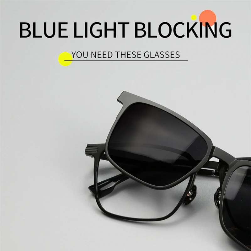 KOCOLIOR Magnet Clip Sunglasses Square Men Polarized Gray TR90 Frame Custom Prescription Women Myopia Night Vision Eyeglasses