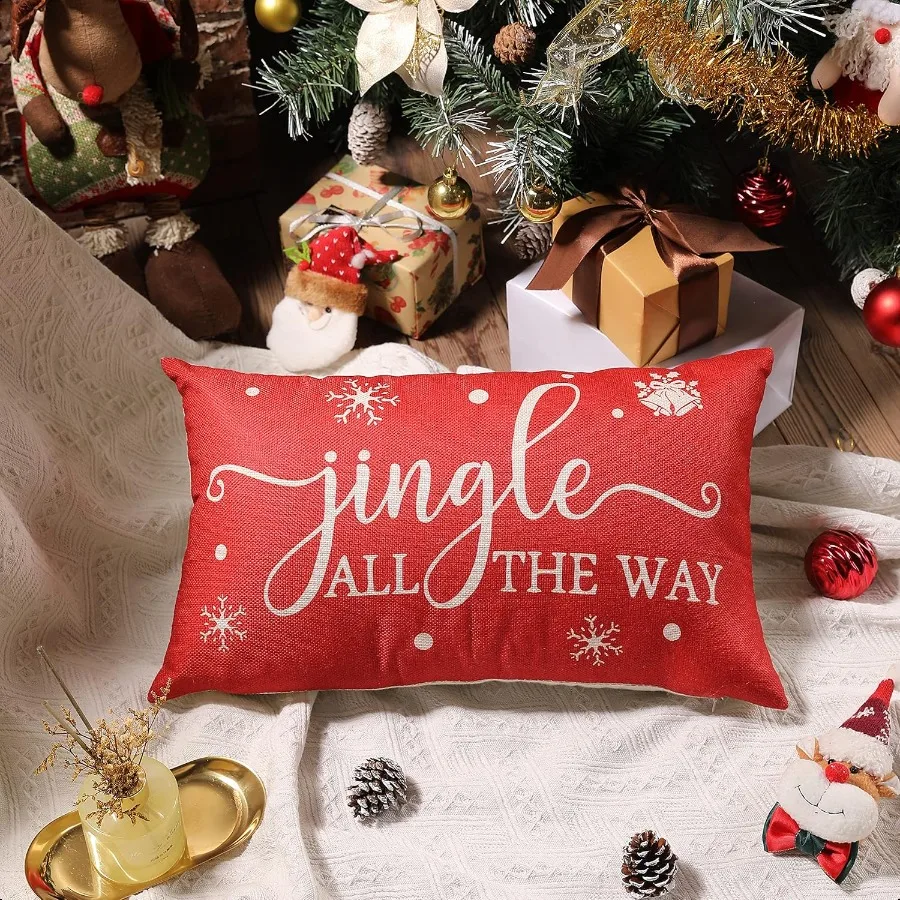 Federe per cuscini di buon Natale Set di 2 Decorazioni natalizie in cotone e lino per fattoria Federe per cuscini per divano letto Sof