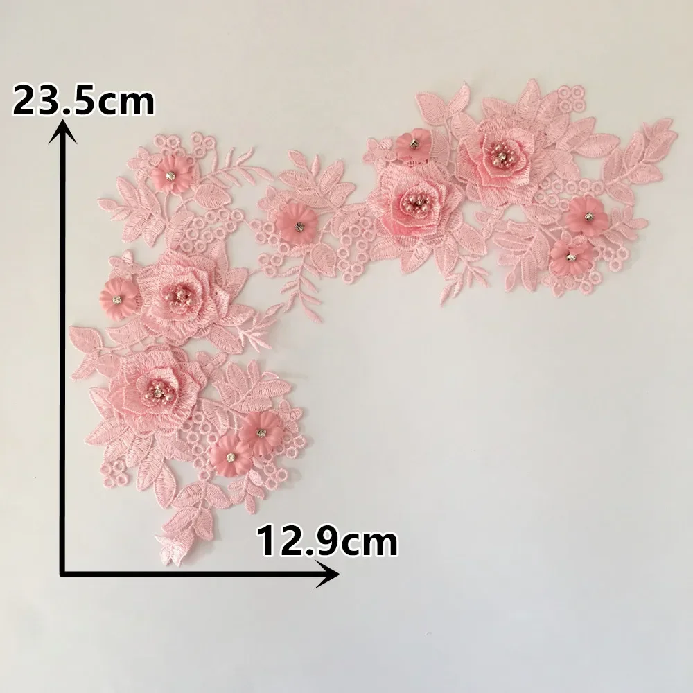 3D Three-dimensional Flower Lace Fabric Collar Embroidery ABS Pearl Venetian Applique DIY Craft Sewing Dress Accessories