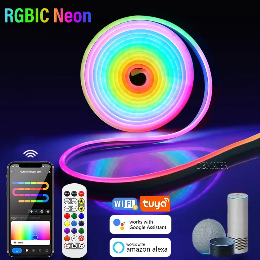 

12V flexible led RGBIC LED Neon Rope Light ws2812b with Music App, 16 Million DIY Colors, Works with Alexa, Google Assistant