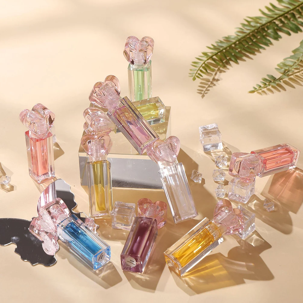 Private Label Hartvormige lipolie Aangepast logo Moisturizer Langdurige fruitsmaak Make-up Groothandel Wreedheidsvrije vierkante buis