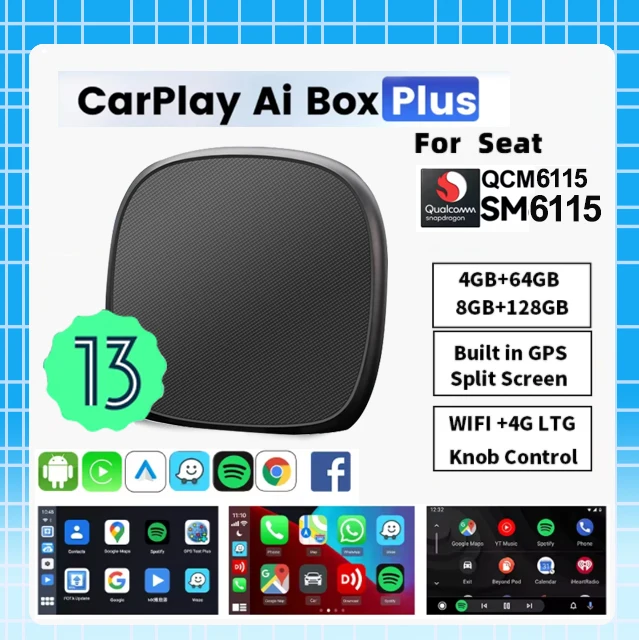 

CarPlay Ai Box 8-ядерный Android 13, беспроводной CarPlay Android auto для автомобиля, встроенный проводной CarPlay для VW Toyota Mazda Nissan