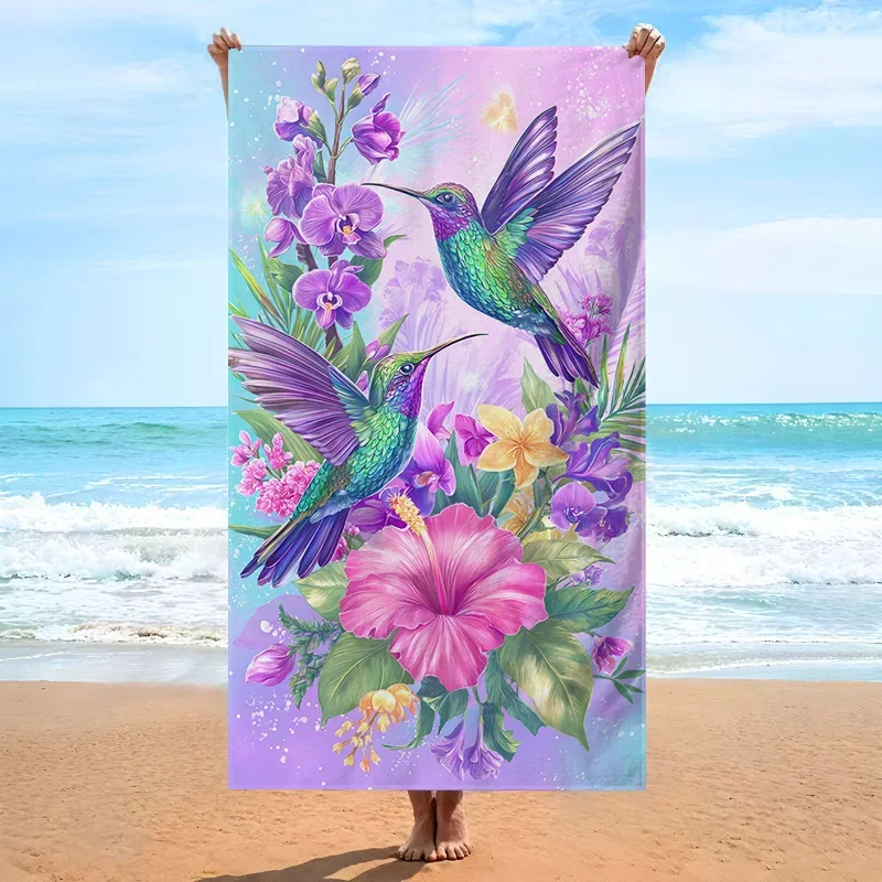 1pc Hummingbird Theme Beach Towel Soft Microfiber Fabric Bath Towels Unisex Oversized Towel for Swimming Travel