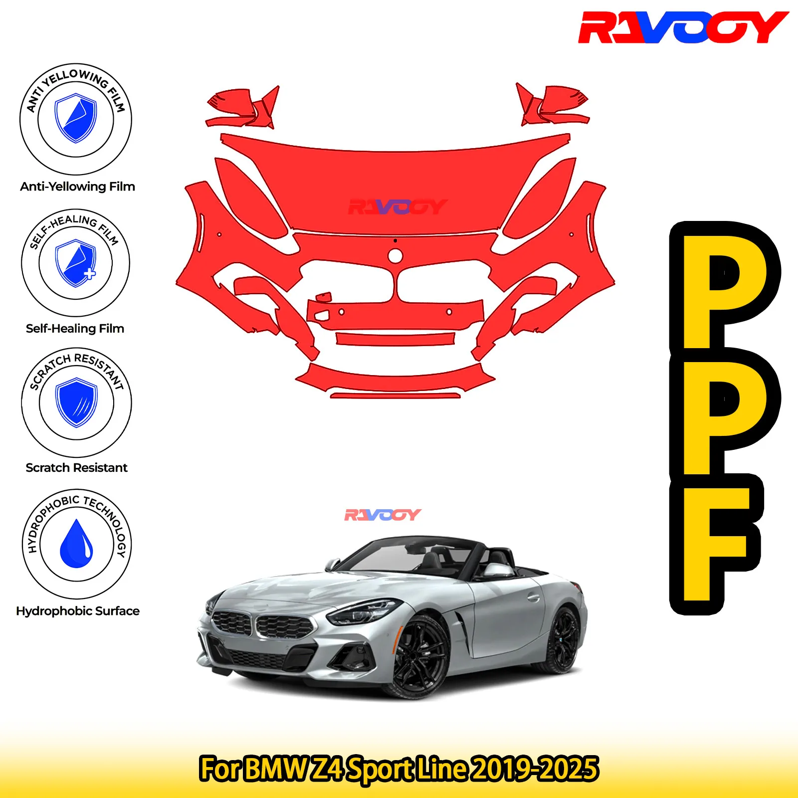 

Для BMW Z4 Sport Line 2019-2025 глянцевый матовый черный предварительно вырезанный передний комплект PPF защитная пленка для краски