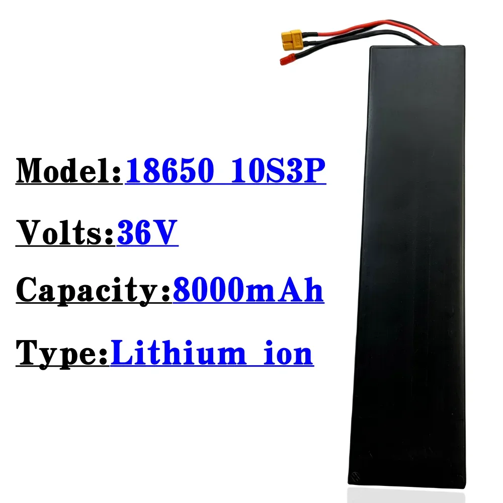 10S3P 36V 8000mAh Li-ion Rechargeable Battery Pack XT60+JST Plug Whit 42V 2A Charger Suitable for Electric Scooter Battery