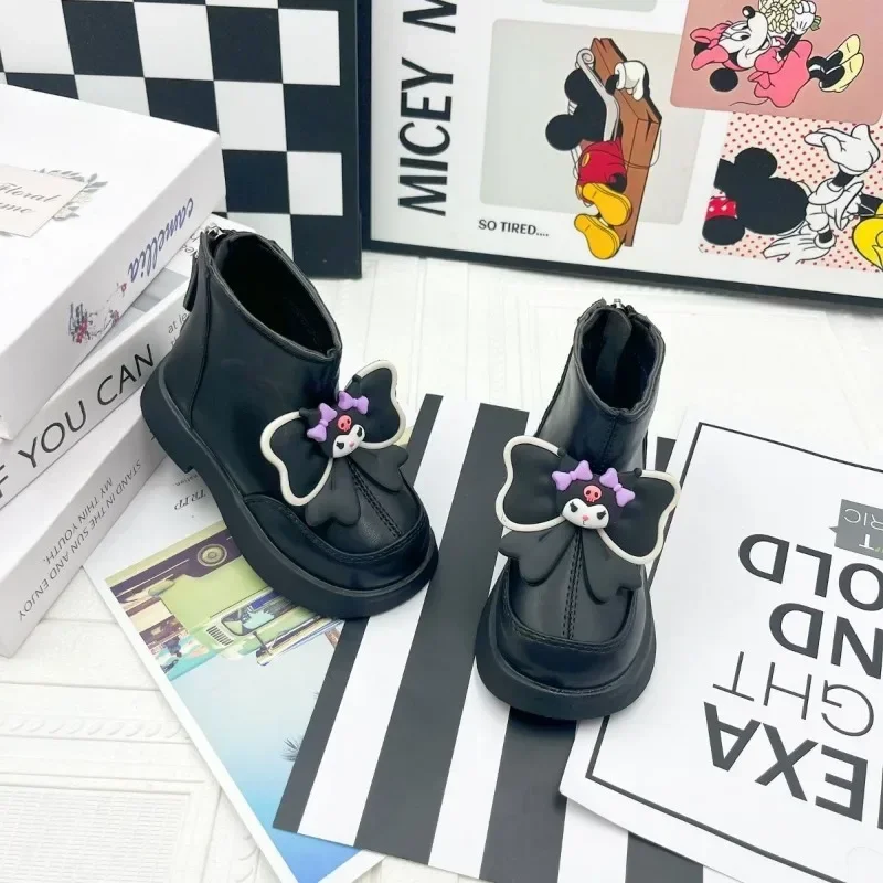 

Sweet Anime Kuromi Sanrio Fashion Martin Boots Cute Kawaii Cartoon Children Cashmere Cotton Casual Shoes Gifts for Kids