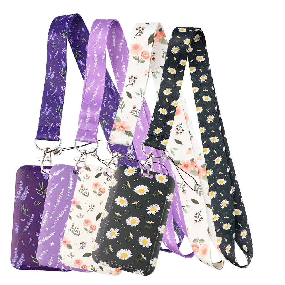 LX1209 Lavender Daisy Pattern Neck Strap Keychain Badge Holder ID Card Pass Hang Rope Lariat Lanyard for Key Rings Accessories