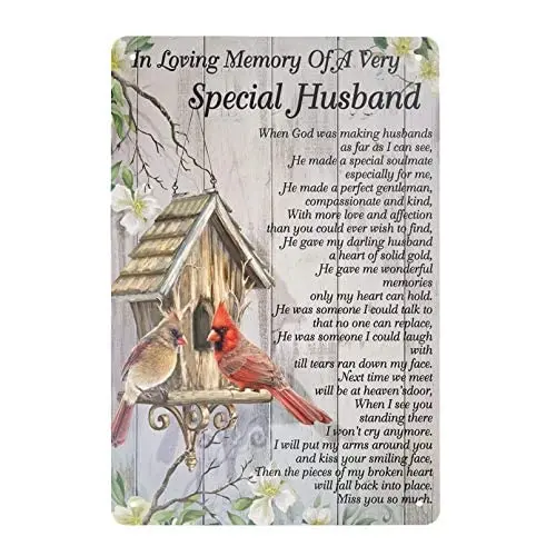 Laquaud Metal Sign in Loving Memory of a Very Special Husband – Cardinal Bird tin Signs Vintage Home bar Kitchen Garage Wall Dec