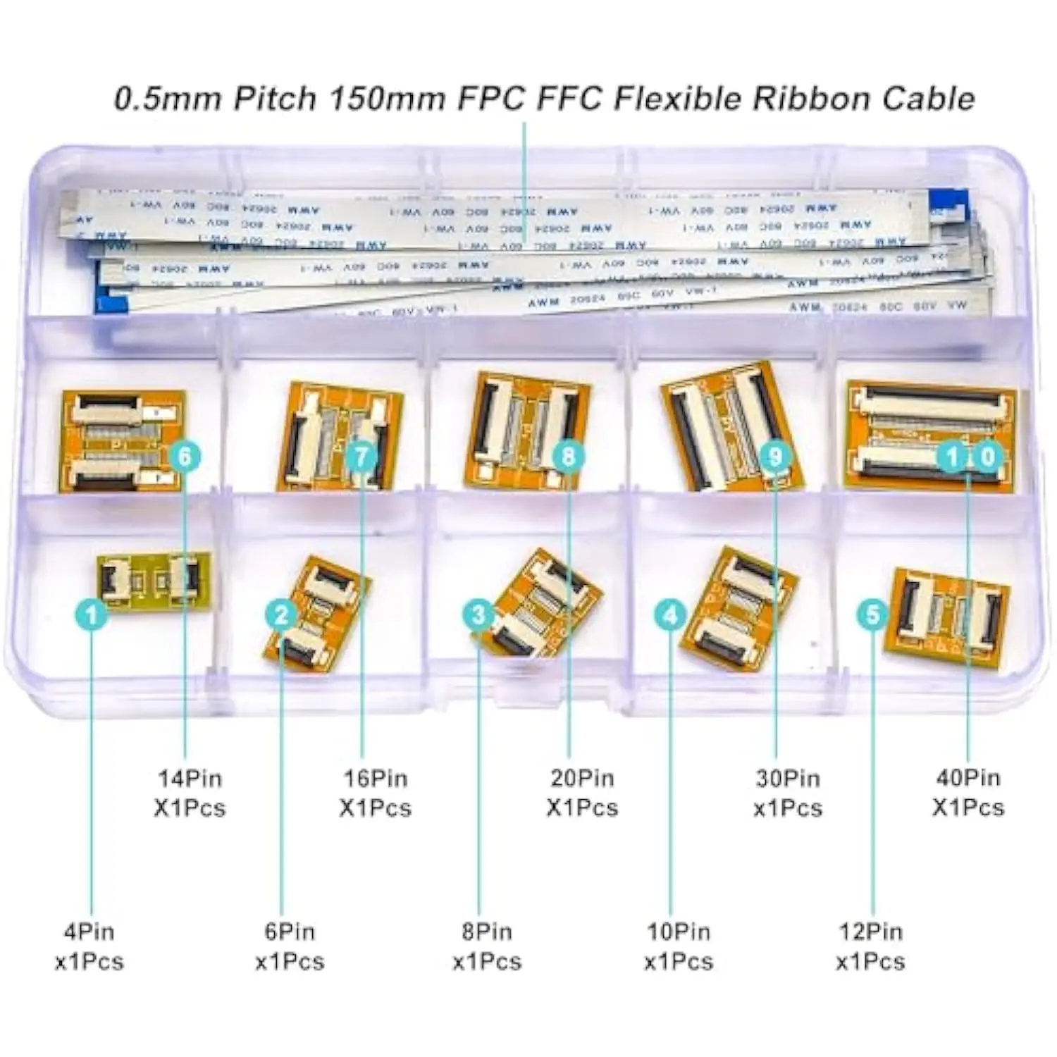 0.5mm Flexible Flat Cable & Extension Connector Pin to Pin 4/6/8/10/12/14/16/20/30/40Pin PCB Convert Adapter & 150mm Length