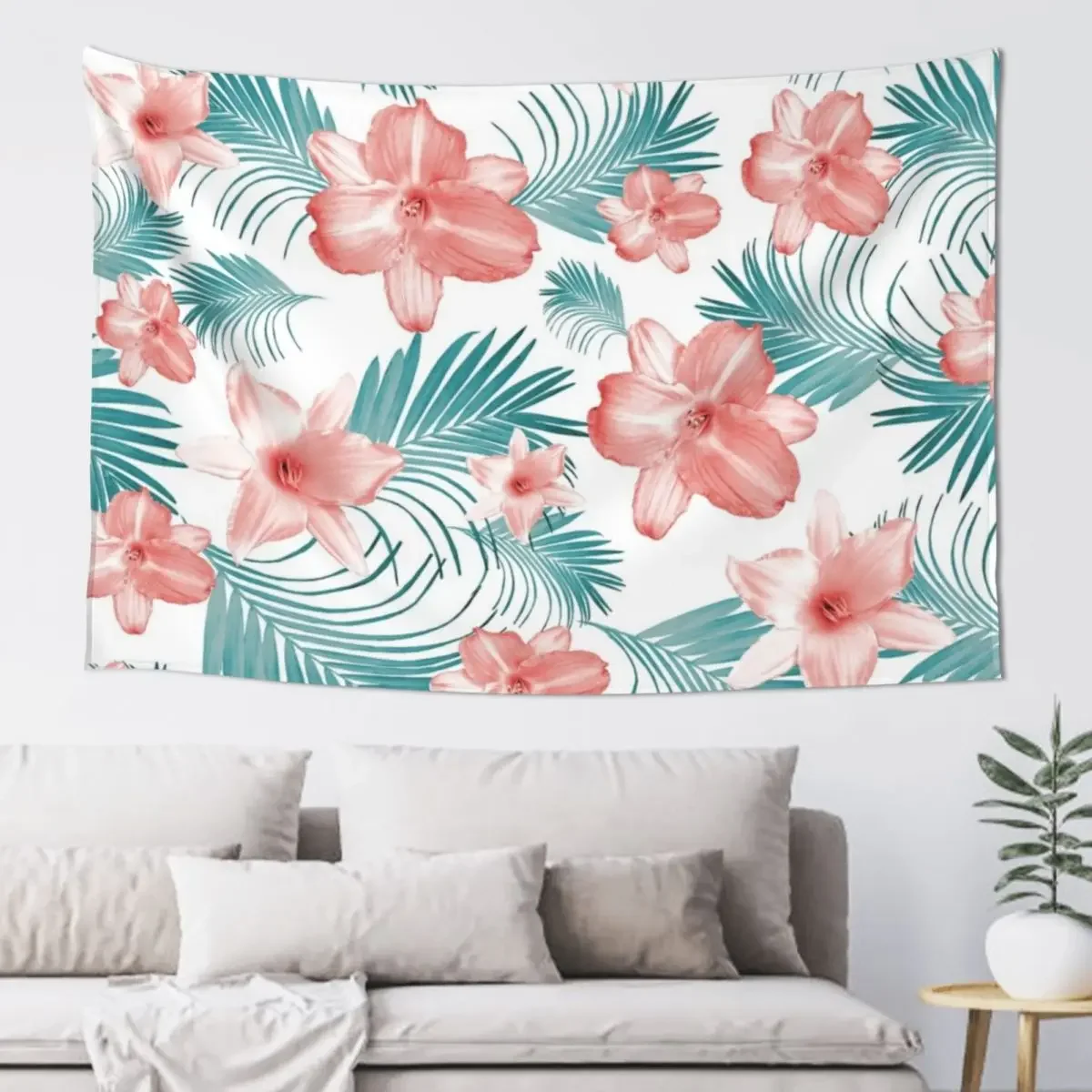 

Tropical Flowers Palm Leaves Finesse #2 #tropical #decor #art Tapestry Aesthetics For Room Art Mural Tapestry