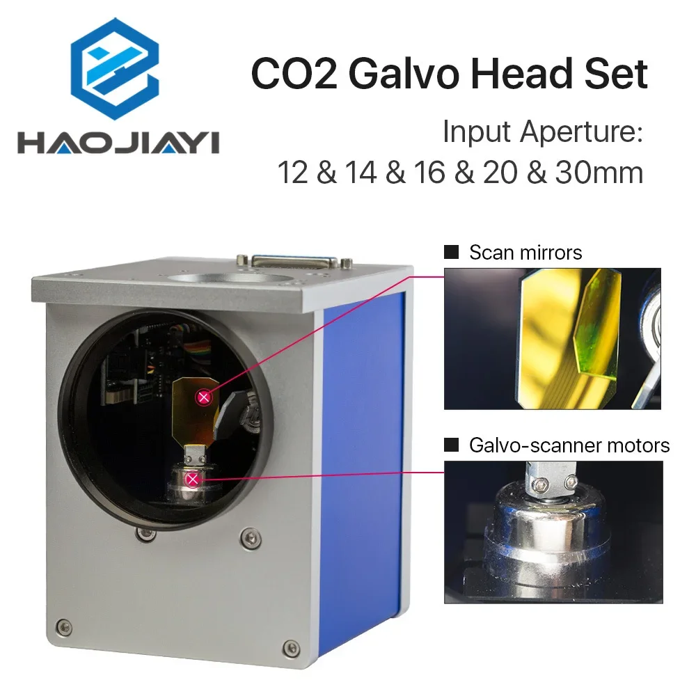 CO2 Laser Scanning Galvo Head 10.6um Input Aperture 12mm 14mm 16mm 20mm 30mm Galvanometer Scanner with Power Supply