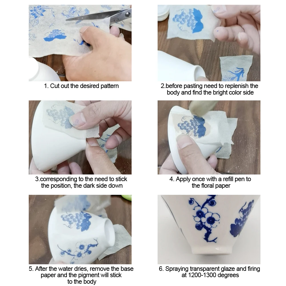 Papier de transfert d'artisanat en porcelaine bricolage, poterie multimotif en option, impression de poterie, papier sous-gilet bleu et blanc
