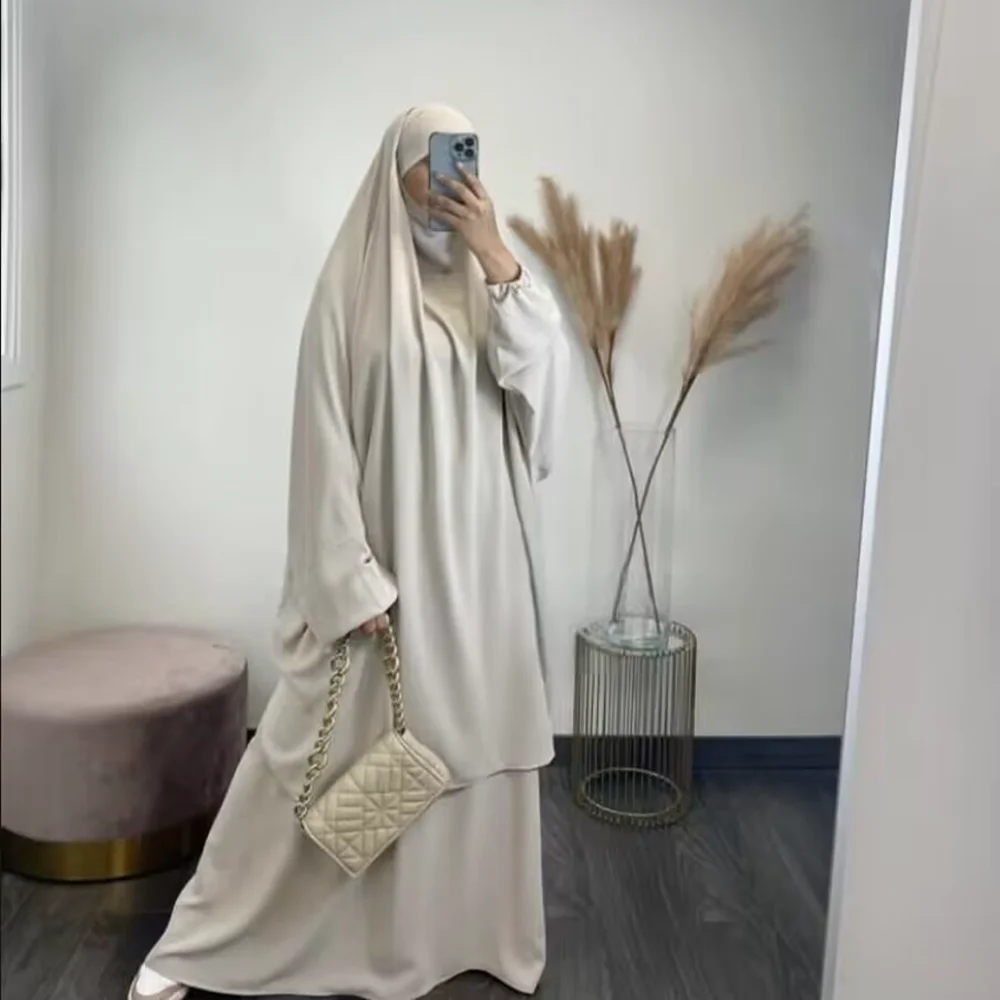 Ramadan Jilbabs Muslim Hooded Abaya Khimar Skirt 2 Piece Matching Set Dubai Hijab Dress Woman Prayer Islamic Clothing