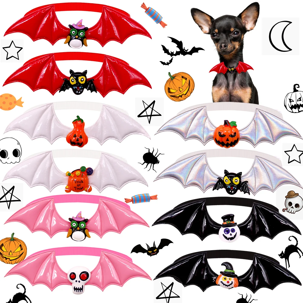 10PCS Halloween Series Pet Bowtie Bat Wings Skull Pumpkin Pet Dog Bow Tie Pets Collar Holiday Party Bulk Pet Accessories