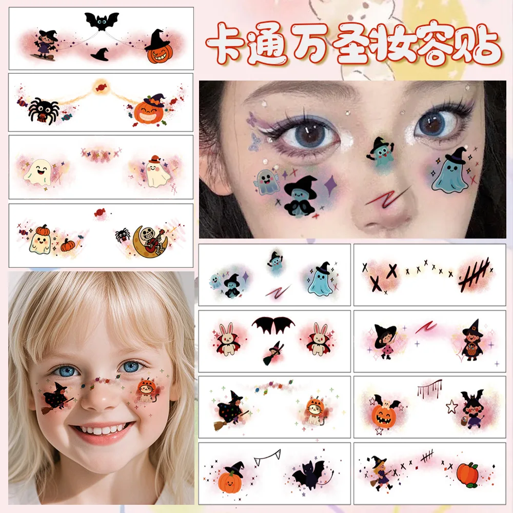 

12 Sheets Halloween Face Tattoo Stickers Cute Cartoon Temporary Face Paint for Kids Party Festival Performance Premium Safe Skin