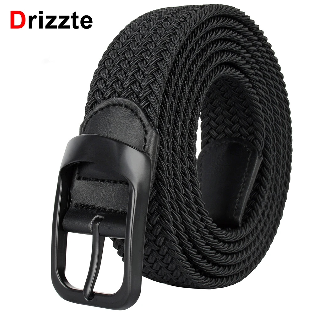 Drizzte Plus Size 100-190cm 190cm 63'' 67'' 71'' Long Black Braided Elastic Stretch Belt Mens Metal Buckle for Big and Tall Man