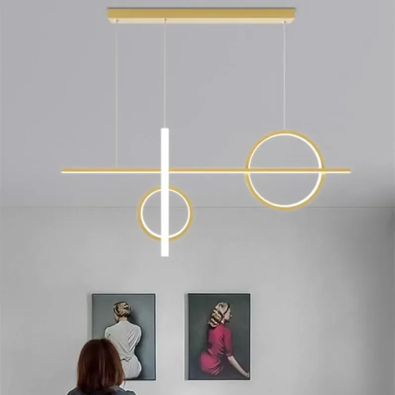 Nordic Line Ring Aluminium Led Ceiling Chandelier Dimmable for Living Dining Table Room Kitchen Island Hollow Hanging Fixture