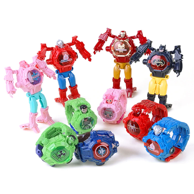 Disney Marvel Deformation Robot Projection Electronic Watch Spider Man Iron Man Captain America Anime Kids Toys Gifts