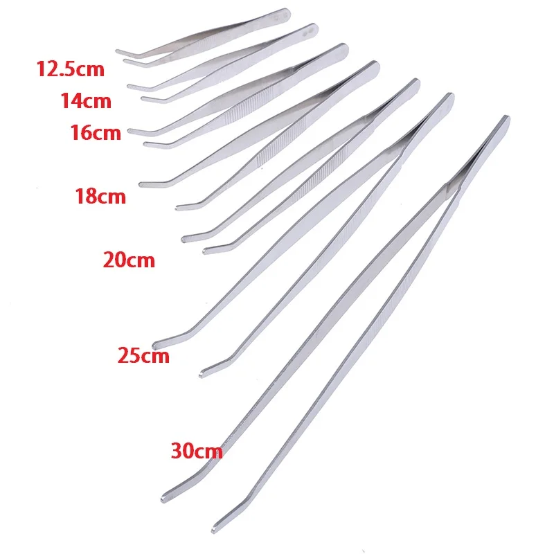 Multifuctional Stainless Steel Elbow Tweezers Aquarium Clip Long Tongs Medical Tweezers Forceps Tools 12.5 14 16 18 20 25 30 cm