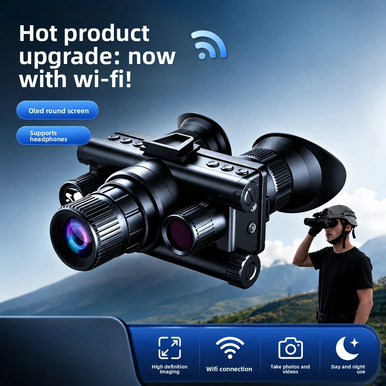 Head helmet high definition infrared night vision telescope with WIFI outdoor camping adventure fishing