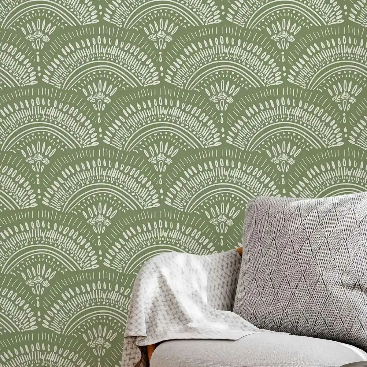 

Mustard Green Art Deco Self Adhesive Wallpaper Peel and Stick - Removable Luxury Wall Decor - Light Shimmer Wall Paper Roll