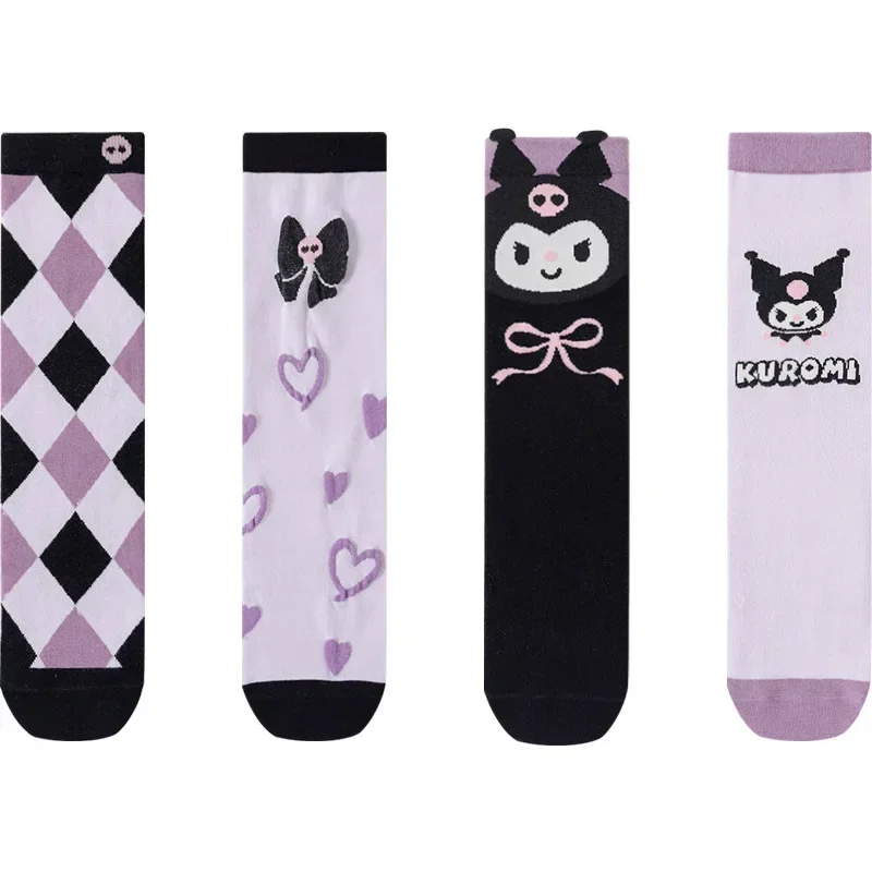 Girls Cute Sanrioed Kuromi Purple Knee Long Socks Kawaii Cartoon Anime Kuromi Children Toddler Middle Tube Socks Gift