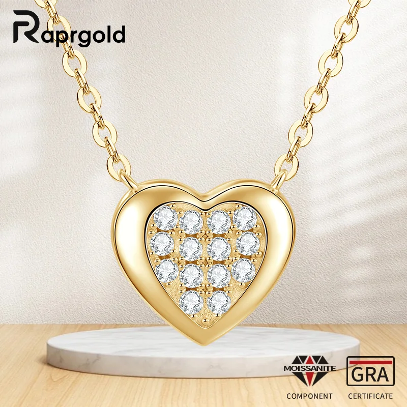 

Сертифицированное RAPRGOLD круглое ожерелье с подвеской в форме сердца из муассанита для женщин, цепочка из стерлингового серебра S925, ювелирные изделия, подарок