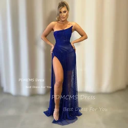 Sexy Royal Blue Mermaid Evening Party Dresses Formal Women Strapless High Silde Split Club Shiny Night Gowns Vestidos De Festa