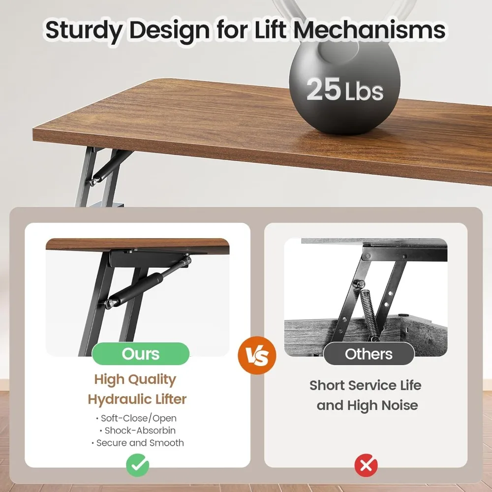 โต๊ะกาแฟทรงสี่เหลี่ยมสไตล์บ้านไร่พร้อมที่ยกและที่เก็บของสำหรับห้องนั่งเล่น พื้นที่เก็บของขนาดใหญ่ที่ซ่อนอยู่