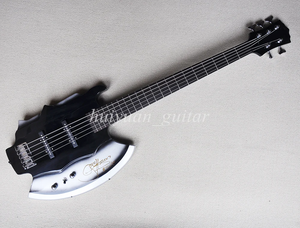 Flyoung 5 Strings Black Axe Electric Bass Guitar with Signature Rosewood Fretboard 21 Frets