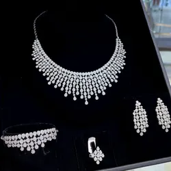 GODKI Nigerian Trendy Waterdrop UAE Jewelry Sets Full Micro Cubic Zircon Women Wedding Dress Choker Necklace Earring Jewelry Set